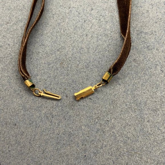 Copper Crescent BoHo Necklace Statement Silver Gold Wood Brown Suede - Picture 7 of 7